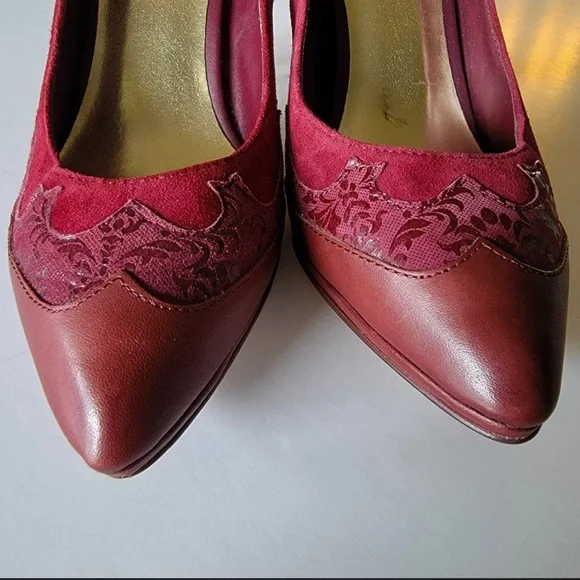 Reba Leather and Suede Burgundy Heels - FREE SHIPPING - Picture 4 of 14